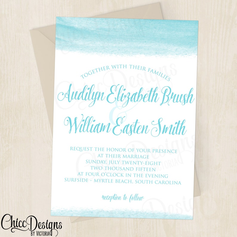 Elegant Beach Wedding Invitation Destination Wedding Waves Etsy