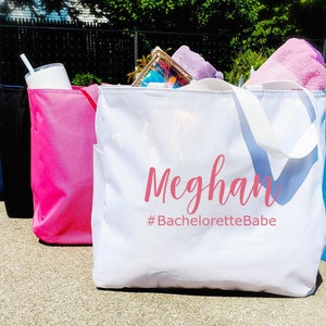 Personalized Tote Bag, Girls Trip Gift, Bachelorette Party Bag, Personalized Beach Bag, Beach Swag Bags, Bridal Party Gift, Canvas Tote