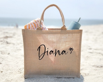 Personalized Burlap Tote Bag | Gift Bag Idea | Girls Trip Gift Ideas | Bag with Palm Tree | Beach Birthday Favors | Burlap Tote with Name