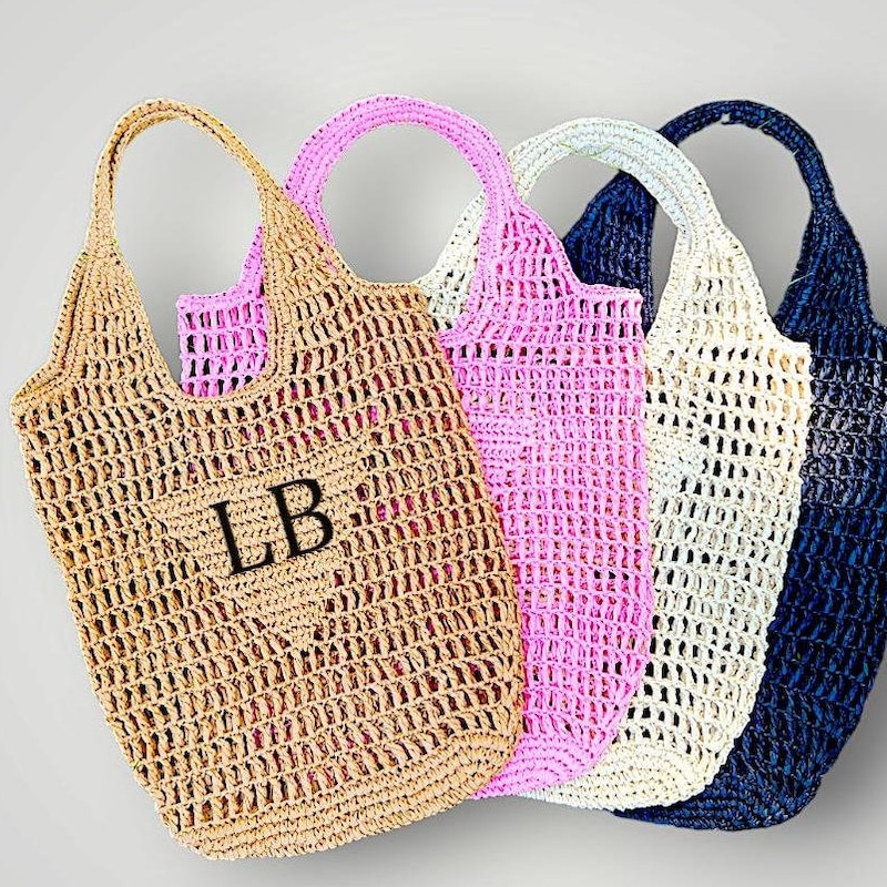 Personalized Raffia Beach Tote Bag For Women Personalized Gift for her Straw Bag with Initials Raffia Tote Reusable Shopping Shoulder Bag