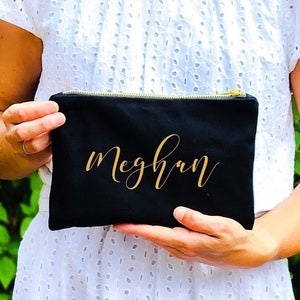 Personalized Canvas Makeup Bag: Gold Zipper Cosmetic Pouch