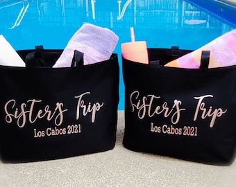 Personalized Tote Bag Sister Trip Gift for Beach Weekend Swag Bag Personalized Beach Bag Girls Trip Gift Idea Cruise Trip Bag Canvas Tote