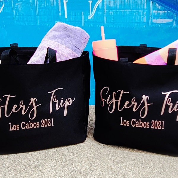 Personalized Tote Bag Sister Trip Gift for Beach Weekend Swag Bag Personalized Beach Bag Girls Trip Gift Idea Cruise Trip Bag Canvas Tote