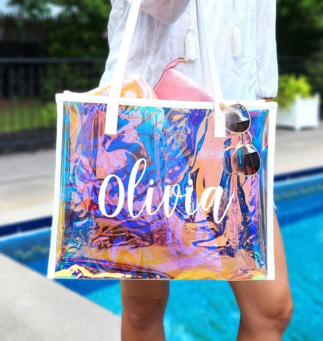 4 Pcs Clear Tote Bags Large Beach Bags for Women Plastic Waterproof Clear  Bag PVC Gym Tote Bags for Women Gray Green Blue Pink Summer Pool Stadium