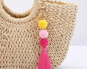 Pom Pom Tassel Bag Charm: Colorful Keychain for Tote Bags
