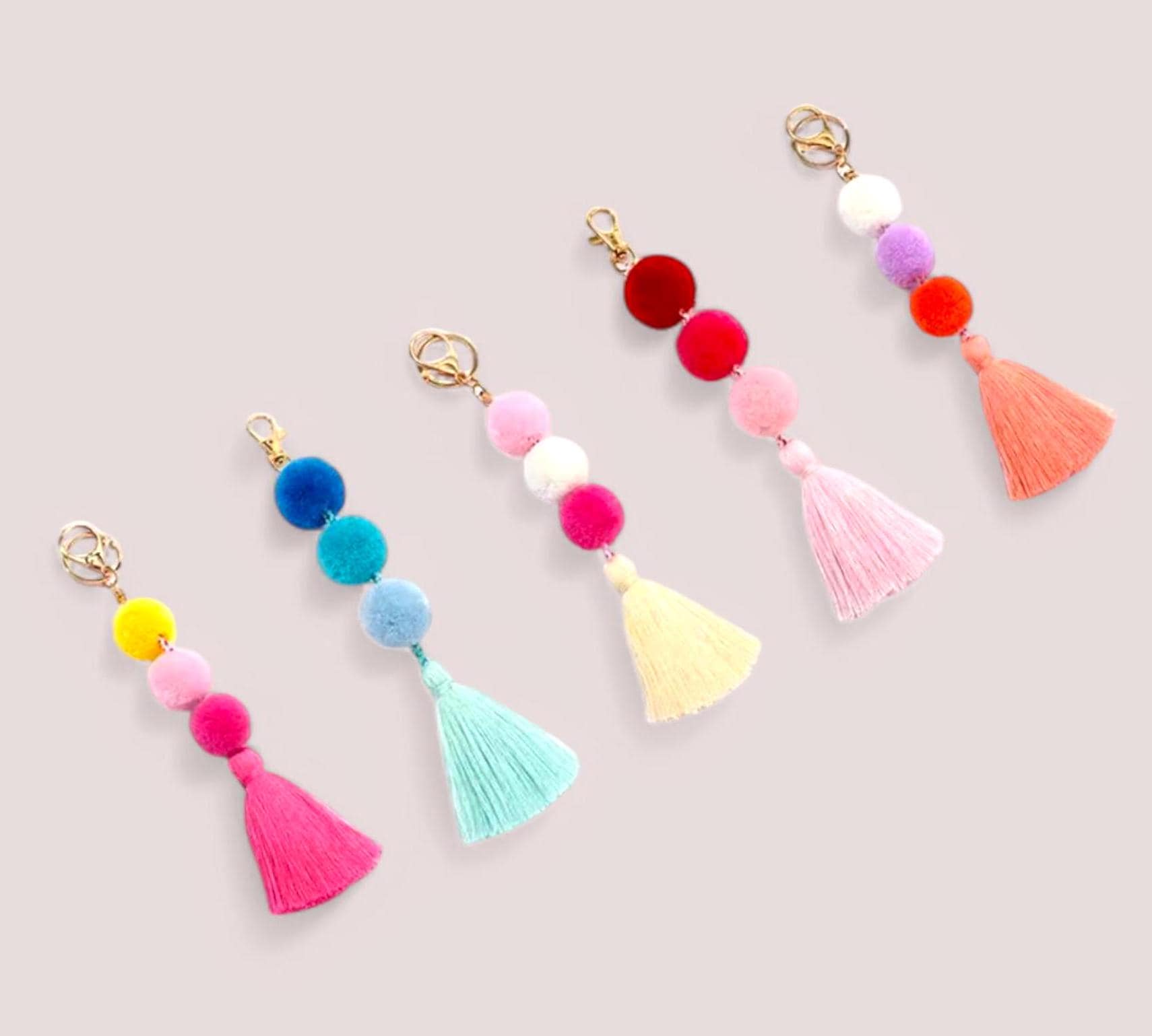 Boho Key Chain Pom Pom Tassel Bag Charm Birthday Trip Gift Bag Ideas DIY  Hanging Pom Poms for Bags Women Bag Accessories Tassel Pom Poms