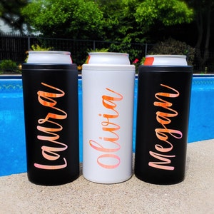 Personalized Seltzer Cooler, Personalization Gift for Her, Girls Weekend Gift, Skinny Can Cooler, Stainless Steel Cozies