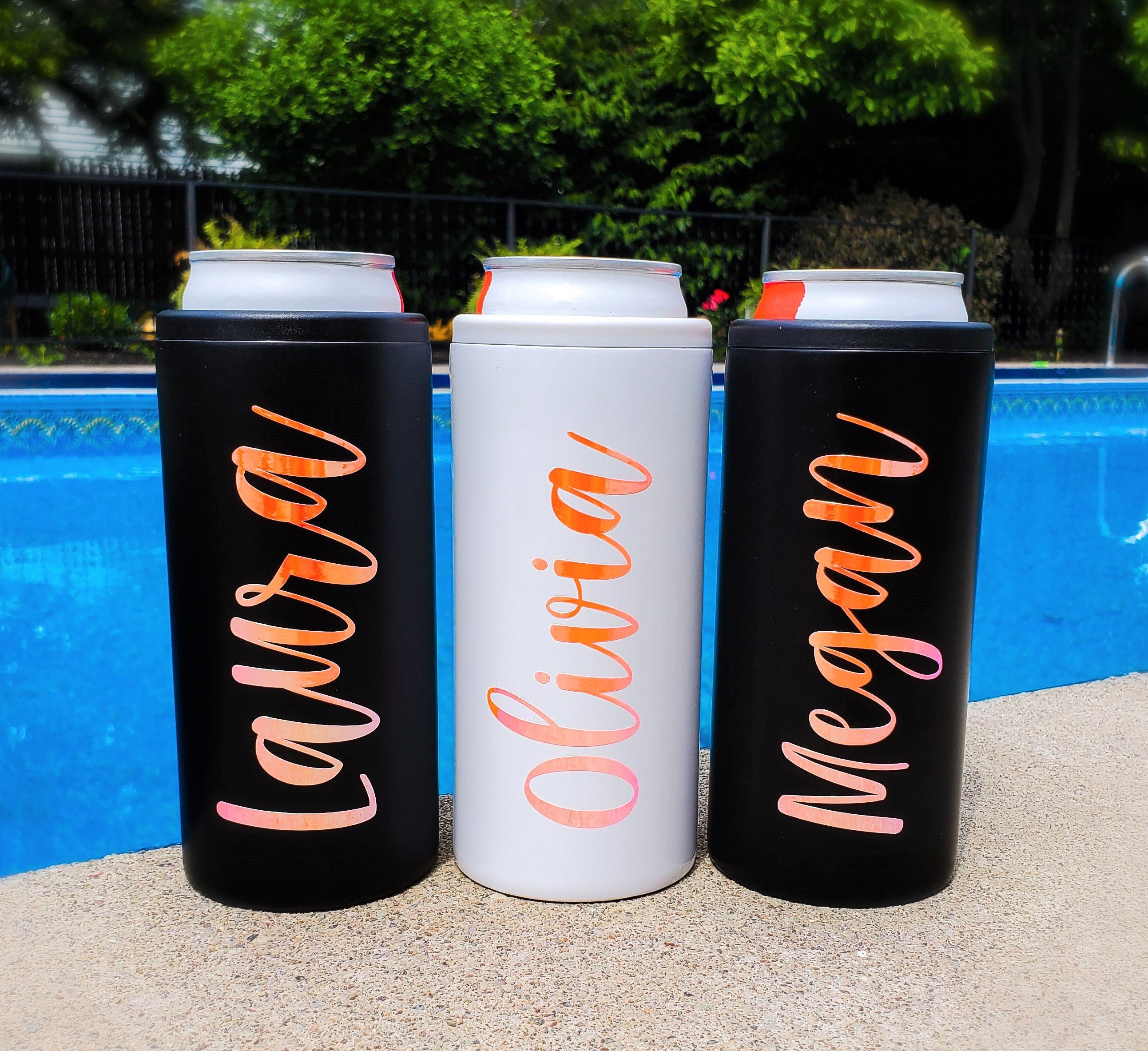 Personalized Seltzer Cooler, Personalization Gift for Her, Girls Weekend Gift, Skinny Can Cooler, Stainless Steel Cozies