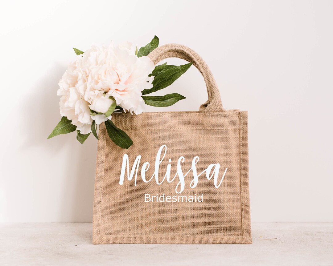 Bridesmaid Gift Bag, Personalized Bridal Party Tote Burlap Beach Bag ...