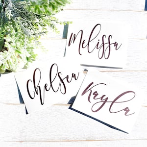 Adesivo de nome personalizado, decalque de vinil com nome personalizado, adesivo de nome escolar, decoração de casamento, decalque de copo, decalque de ouro rosa, decalque de taça de vinho 09