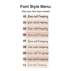 May include: A menu of font styles for a company called "Lime and Company". The menu lists different font styles with numbers 2 through 11.