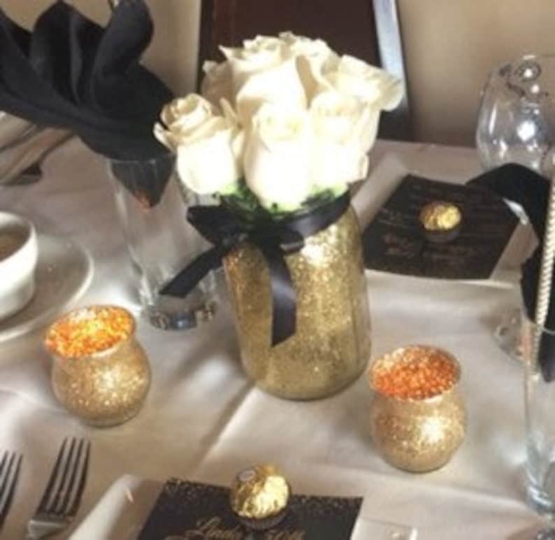 Mason Jar Wedding Centerpieces Black and Gold Centerpieces Etsy