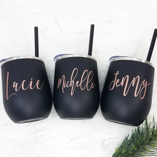 Personalized Wine Tumbler: Bridesmaid Cup, Bachelorette Party Favor, Girls Trip Cup