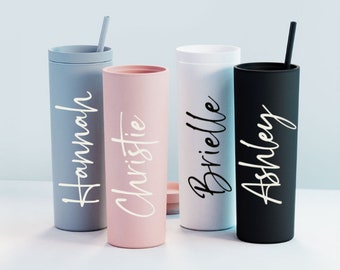 Personalized Skinny Tumbler Bridesmaid Tumbler with Straw Bachelorette Party Wedding Party water glass Gifts Beach Cup Customized bridal cup