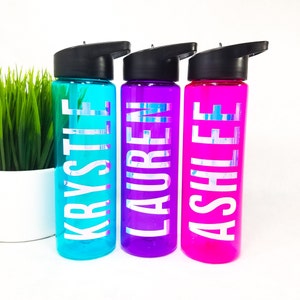 Personalized School Water Bottle Water Bottle with Name Back to School Water Bottle Kid Plastic Flip Top Lid with Straw Water Bottle
