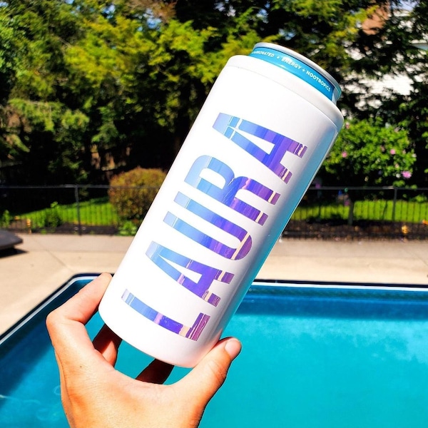 Personalized Slim Can Cooler: Insulated Seltzer Cozie for Bachelorette Party, Mothers Day Gift, Birthday Trip Favor, Hard Seltzer Cup