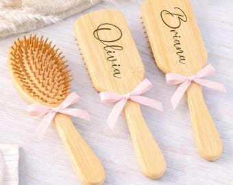 Personalized Bamboo Hair Brush, Bridesmaid Wedding Gift, Custom Bridal Party Favor, Engraved Gift for Her