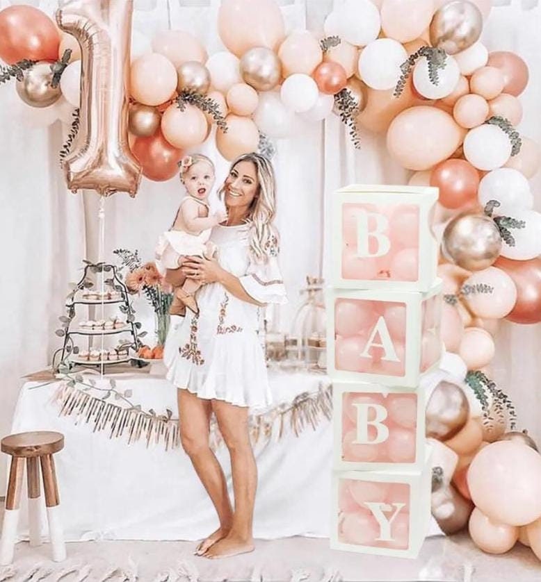Baby Block Balloon Box with Letters Baby Shower Decoration Jumbo Transparent Balloon Boxes For Party Decor DIY Baby Shower Display Props