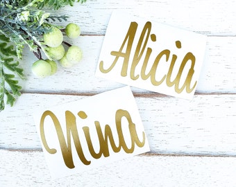 Custom Name Vinyl Decal, Name Sticker, Wedding Decor, Tumbler Decal, Gold Name Sticker, Water Bottle Decal, Laptop Decal Sticker 02