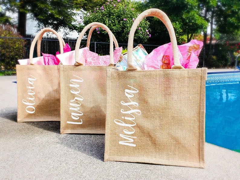 Personalized Burlap Bag Bridesmaid Beach Bag Wedding Tote Etsy