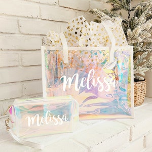 Personalized Gift, Birthday Bags, Girls Trip Gifts, Girl Christmas Gift, Clear Beach Bag, Bachelorette Favor, Holographic Bag, Daughter Gift