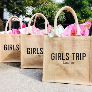Girls Trip Burlap Gift Bag Birthday Party Favors Girls Trip Beach Bag Cruise Tote Bags Matching Tote Bags Personalized Bags