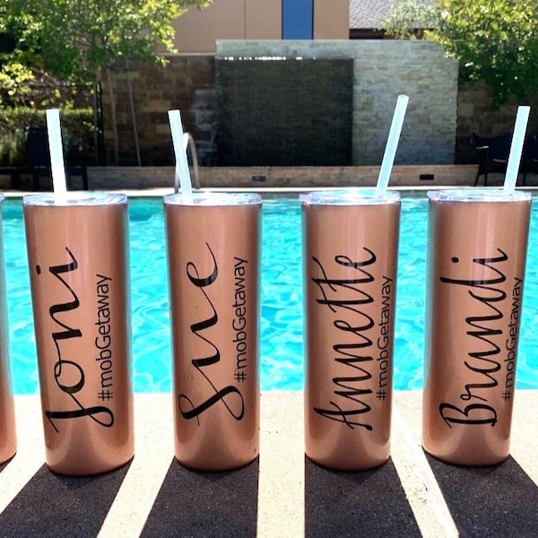 Personalized Tumbler With Lid and Straw Stainless Steel Skinny Tumbler Girls Trip Gift Bridal Party Gifts Travel Agent Client Gift