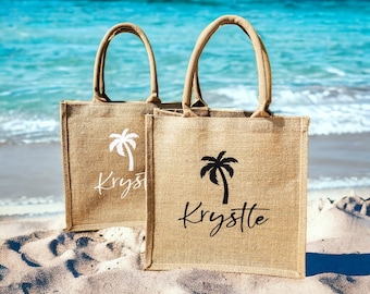 Beach Bag Personalized Burlap Bags Beach Tote Bags Gift Beach Tote Bag with Name Birthday Trip Favors Girls Trip Ideas 40th Birthday Favor