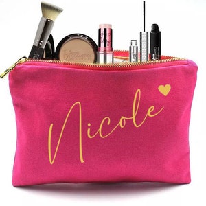 Personalized Makeup Bag: Canvas Cosmetic Pouch, Custom Name Gift