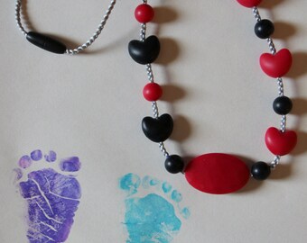 Red and Black Asymmetric Unique Silicone Teething Necklace