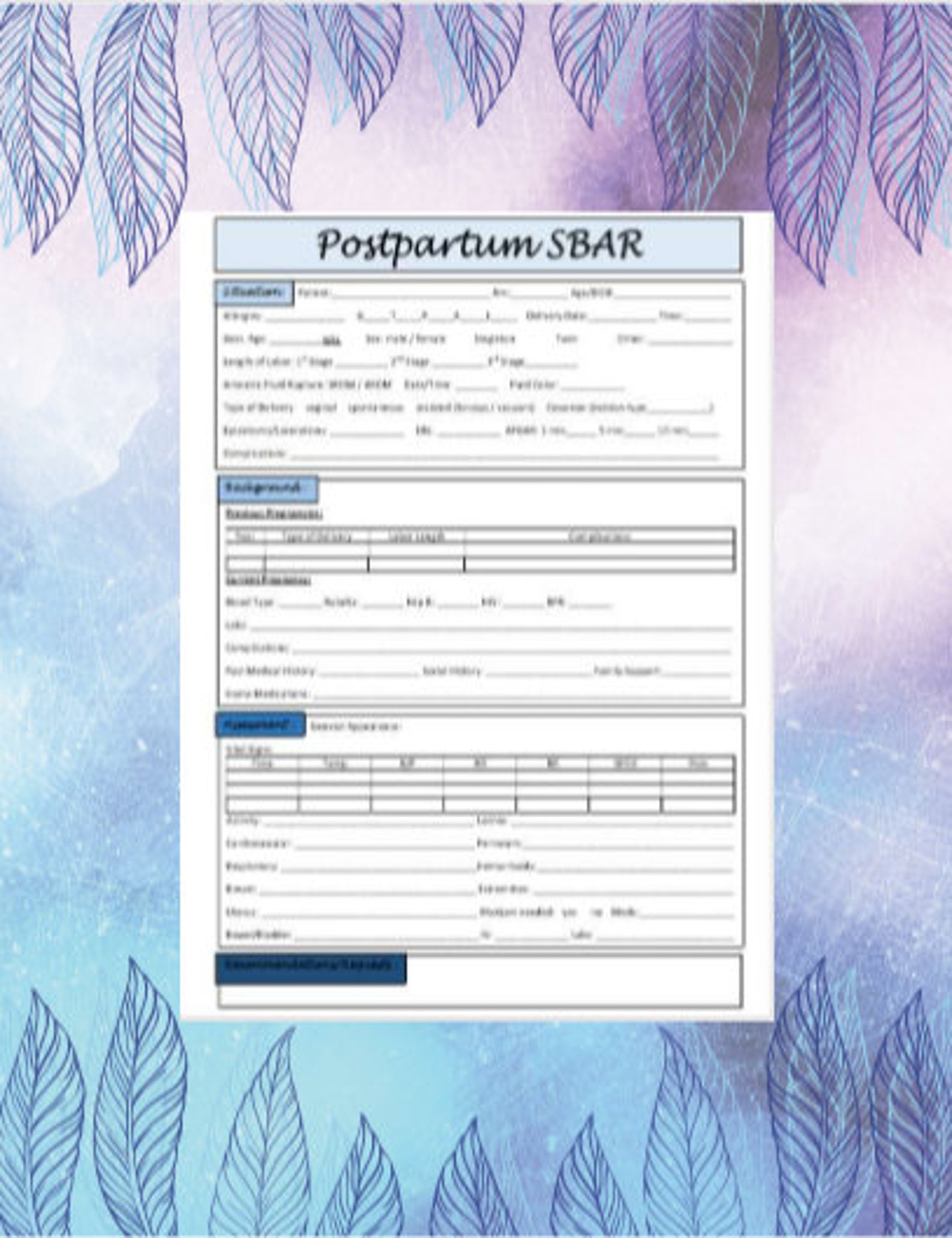 Printable Postpartum Report Sheet - Printable Word Searches