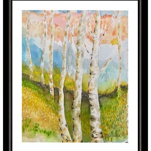 Acquerello originale di pioppi tremuli in autunno Bellissimi alberi dell'Idaho nei colori autunnali