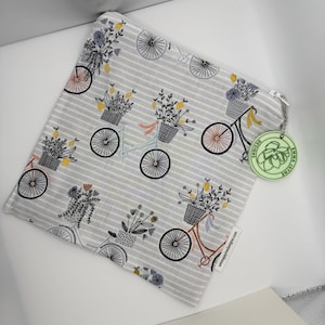 ndmade Fabric Zipper Pouch | Bicycle Print Pouch with White Zipper | Makeup, School, or Travel Organizer | Gift Idea