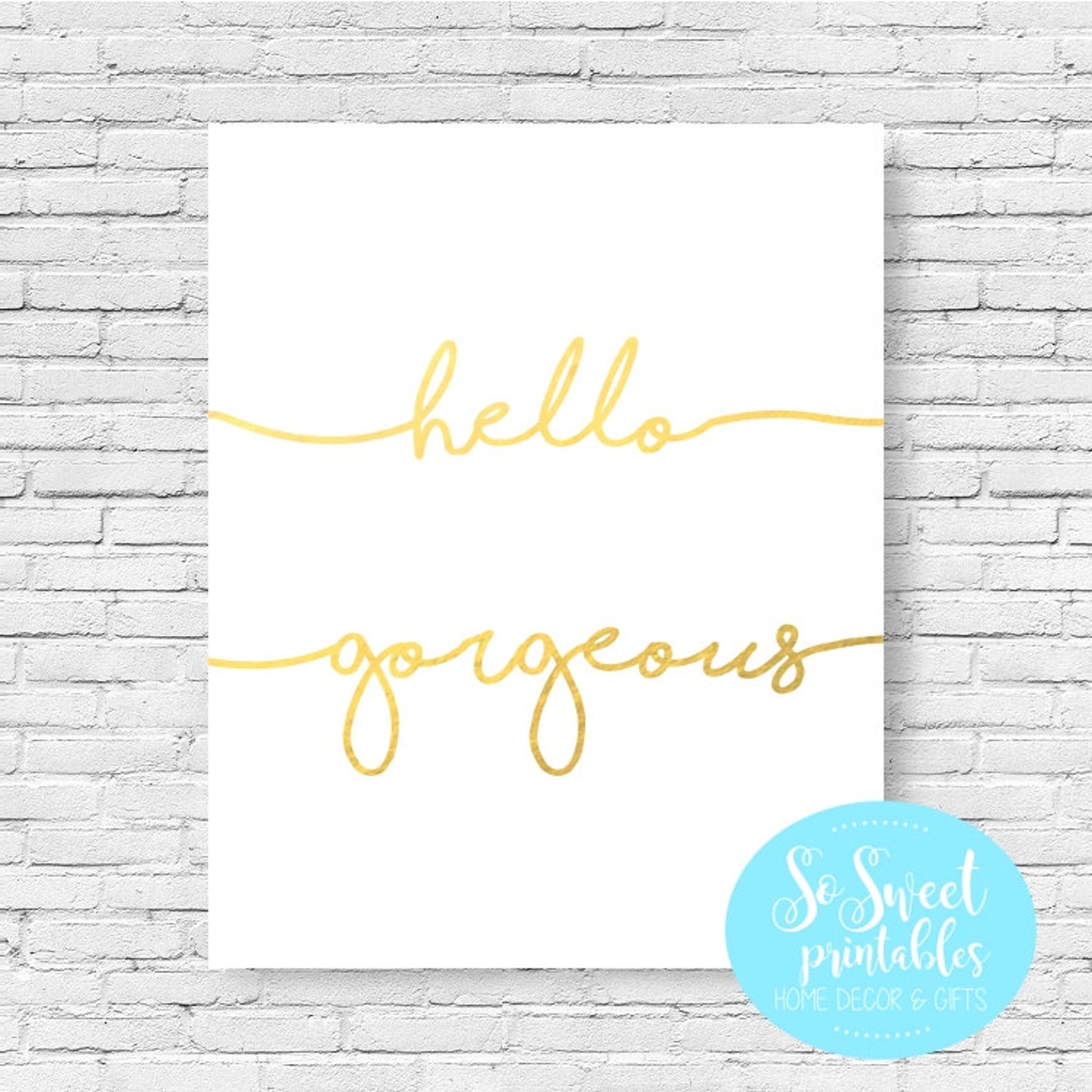 Hello Gold Printable Inspirational Art Diy Decor Instant