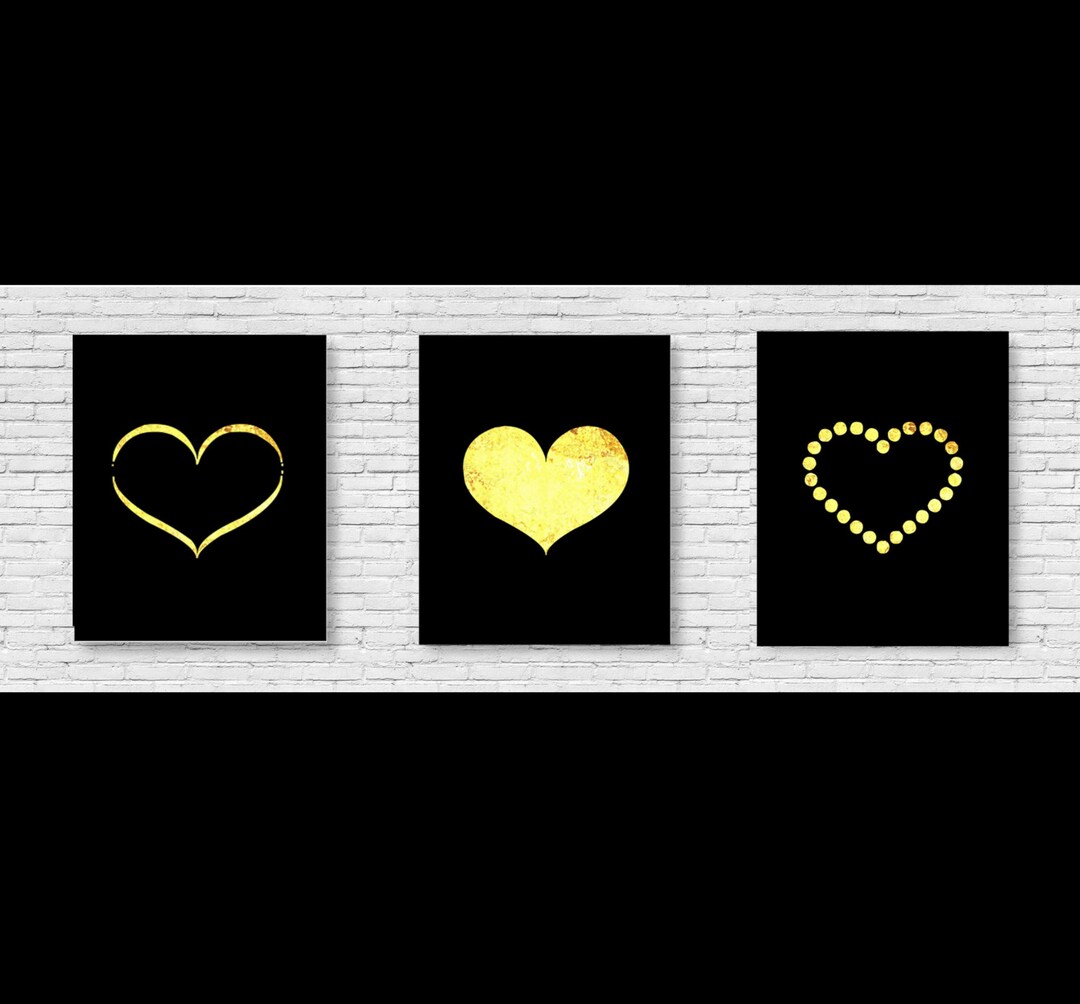 Gold Hearts Printable Set of 3 Instant Download Diy Wall Art Home Decor ...
