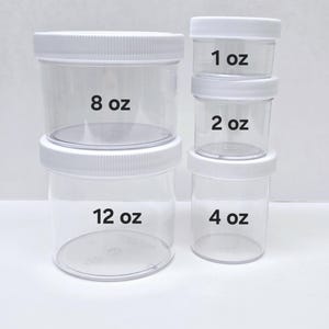 Storage Jar Containers Clear Acrylic Wide Mouth White Screw-on Lid Choose Size and Quantity 1 2 4 8 12 oz