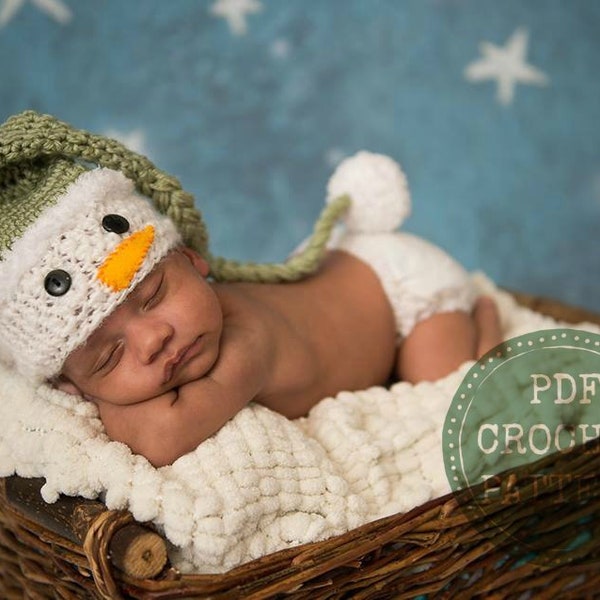 Snowman Hat Pattern - Crochet Stocking Hat - Newborn Prop Pattern - Crochet Pattern