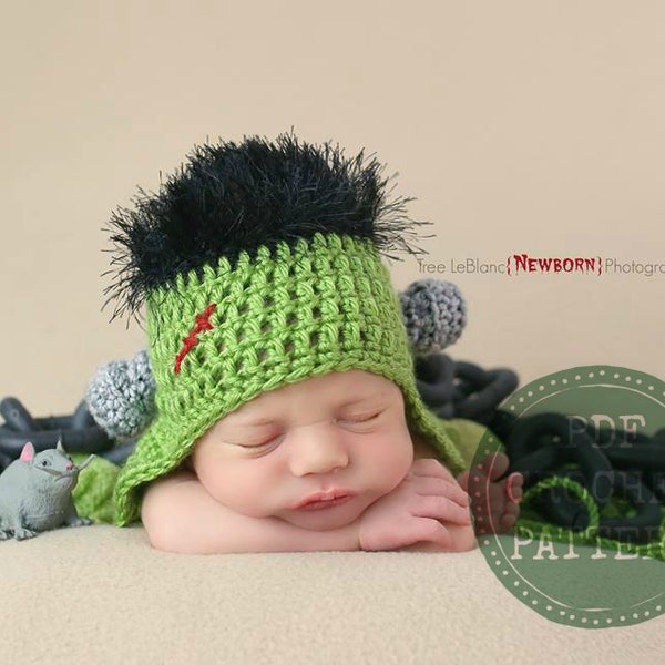 Frankenstein Hat Crochet Pattern - Halloween Pattern - Crochet Hat Pattern for Newborn
