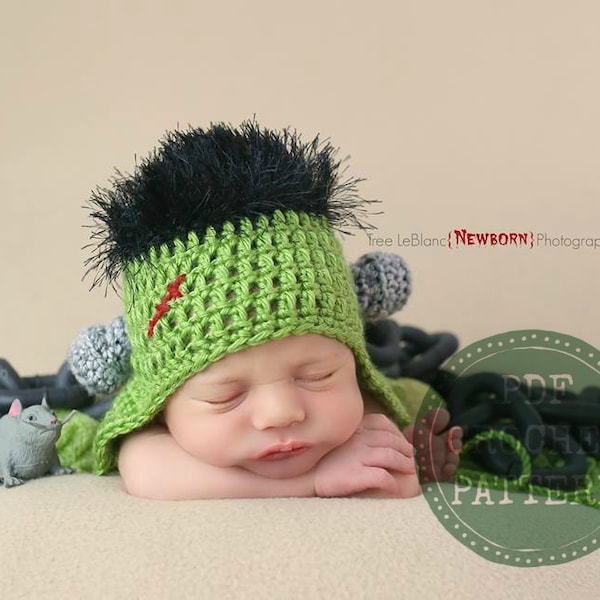 Frankenstein Hat Pattern - Halloween Crochet Pattern - Monster Hat Pattern - Crochet Pattern in all Sizes