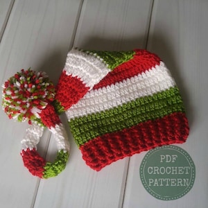 Elf Hat Pattern Christmas Elf Hat Crochet Pattern Elf Stocking Hat Pattern Holiday Hat Pattern for Family Toutes tailles incluses. image 1