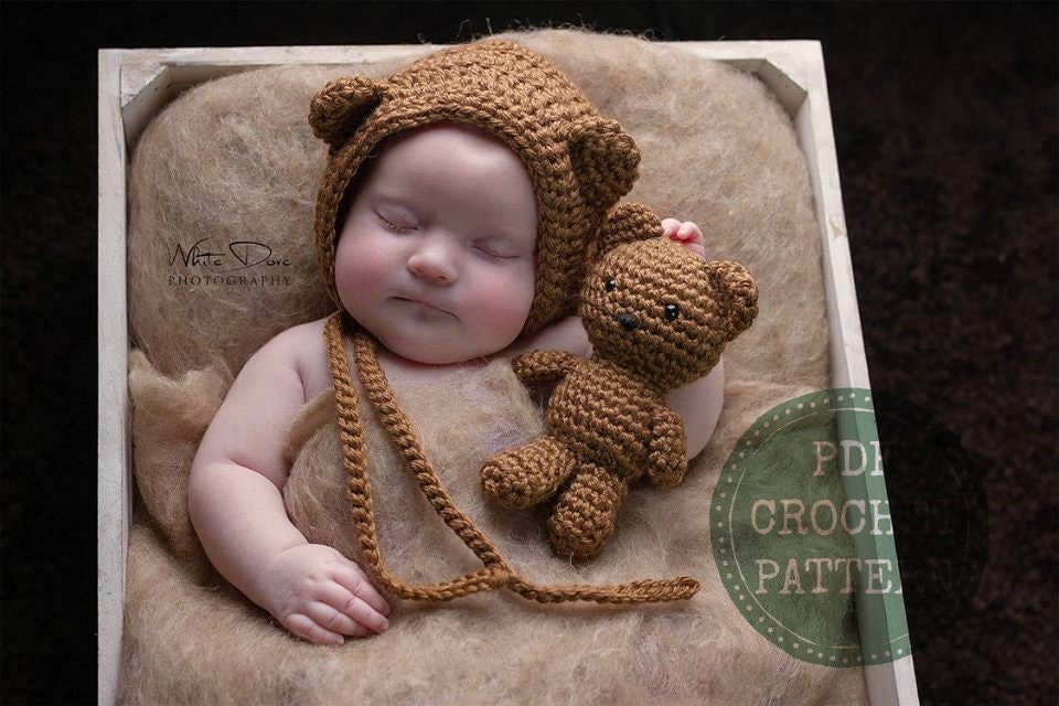 Newborn Photo Prop Teddy Bear Bonnet 