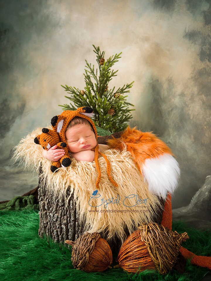 Newborn Props - Fox Bonnet and Tail Set - Newborn Fox Stuffie - Newbo…