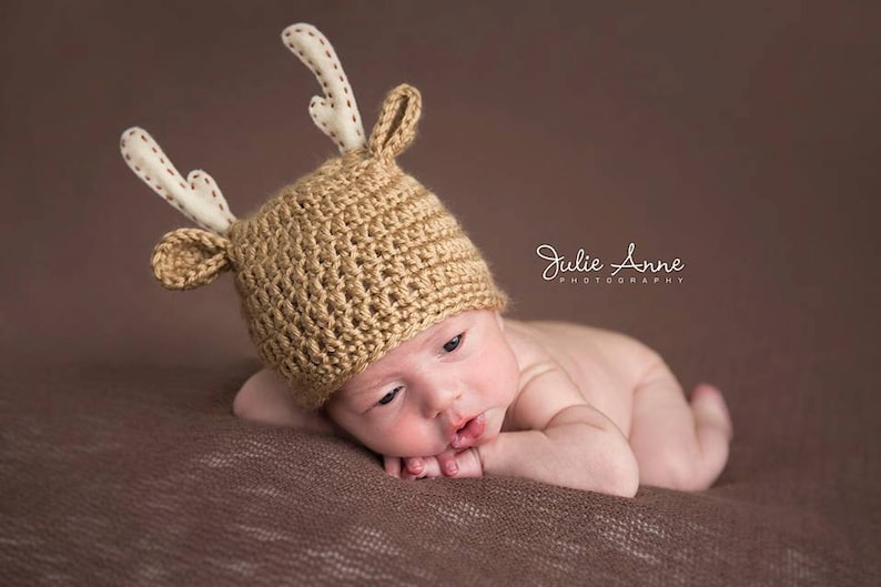 Deer Hat Baby Shower Gift Daddy and Me Hats- Deer Beanie Winter Hat in baby to adult sizes