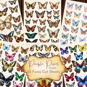 Junk Journal Ephemera, Schmetterling Fussy Schnitte druckbare, botanische Ephemera, Schmetterling Bilder, Verzierungen für Natur Junk Journals