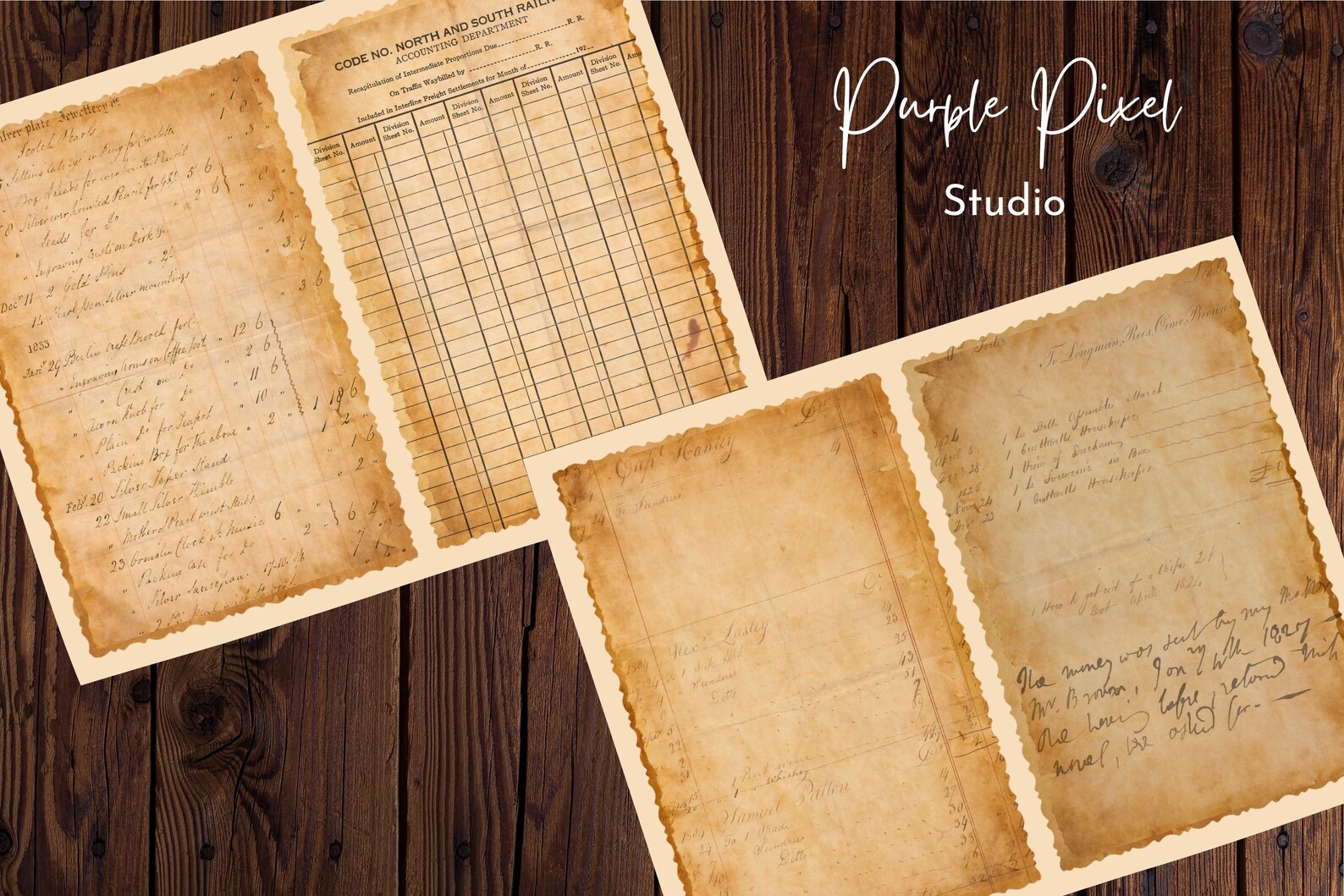 Vintage Ledger Junk Journal Pages , Vintage Receipts Journal Printable ...