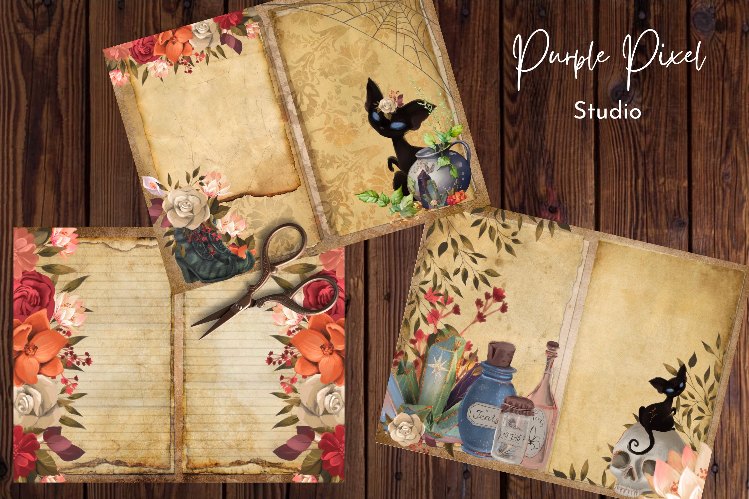 Witchy Themed Junk Journal Pages, Witch Junk Jurnal Printable, Digital ...