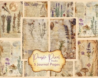 Witch's Garden Junk Journal Printable Page, Botanical Junk Journal Pages, Scrapbook Printable, Journal Page