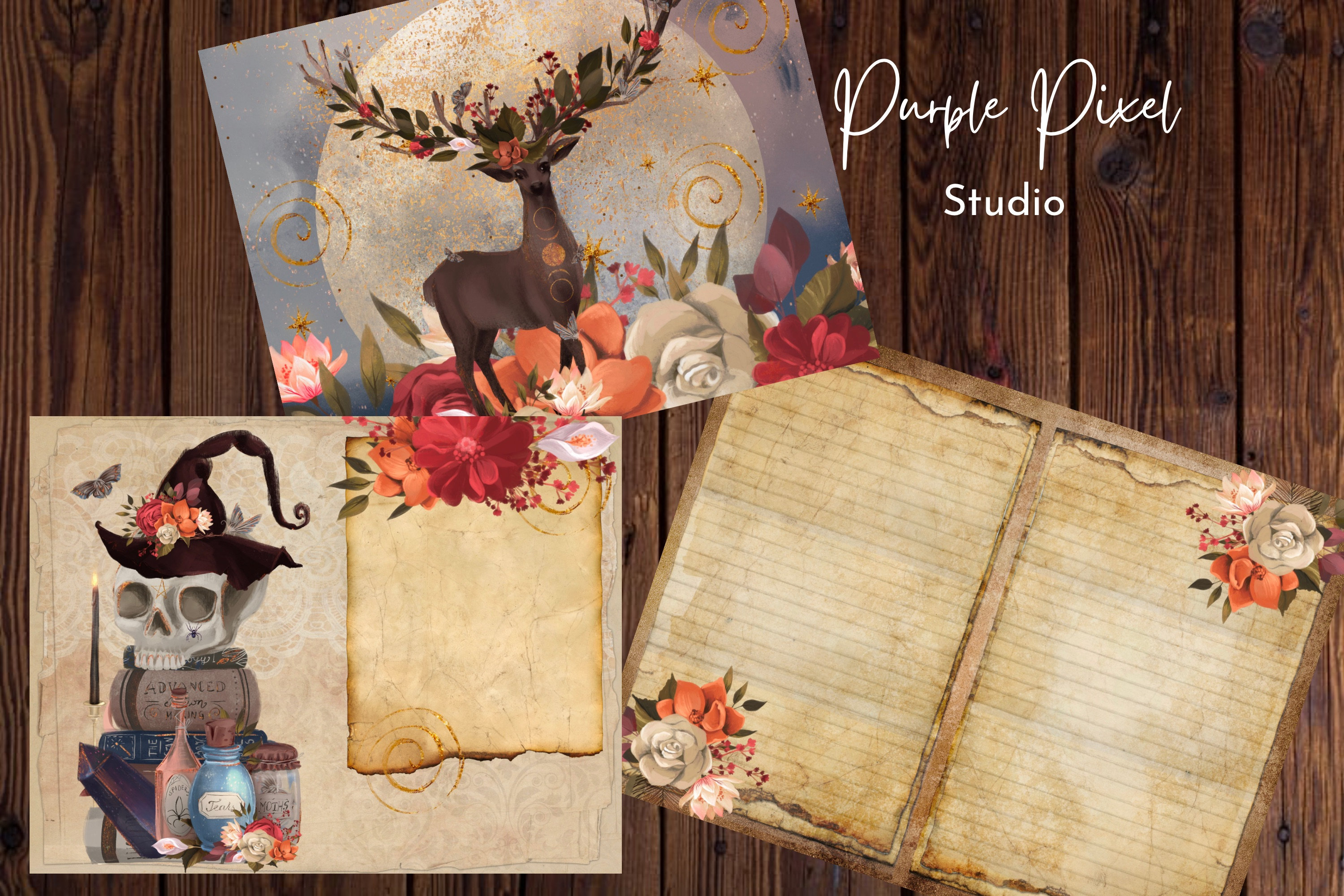 Witchy Themed Junk Journal Pages, Witch Junk Jurnal Printable, Digital ...