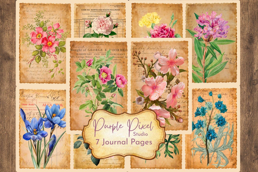 Vintage Ledger Paper, Floral Junk Journal Pages, Journal Printable ...