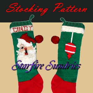 PDF Jeweled Santa Face Christmas Stocking Knitting Vintage Pattern Bear Brand 7592 Large Print image 1